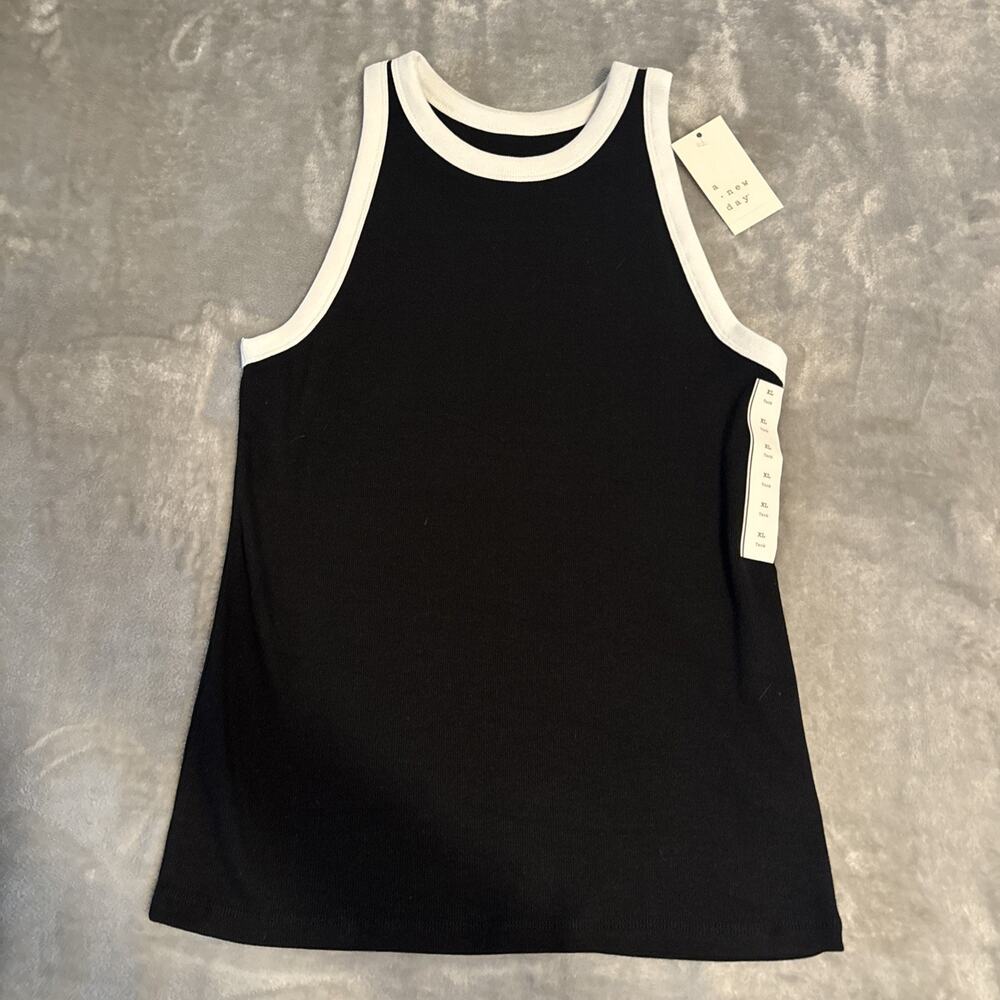 NWT A New Day Tank Top Sleeveless Shirt Black & White Cotton Women Size XL NEW